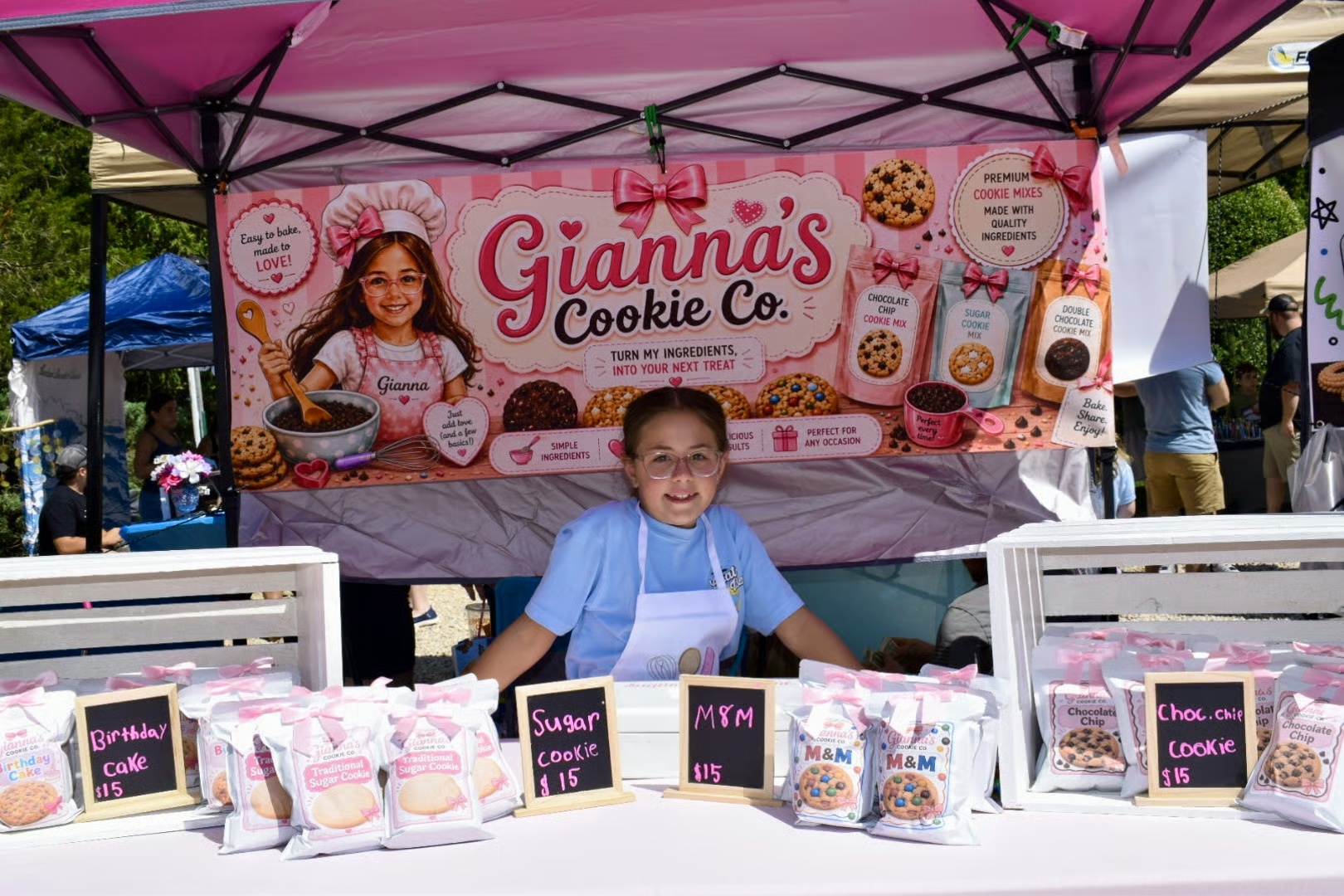 A young founder selling her cookie mixes